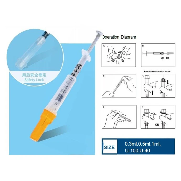 Kev Nyab Xeeb Insulin Syringe nrog Retractable Koob